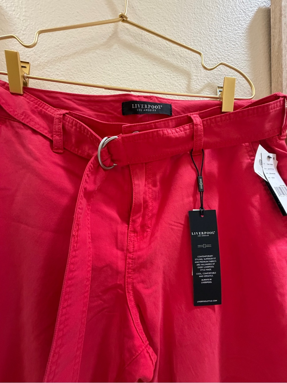 Liverpool Bright Red Cropped Belted Chinos - Picture 3 of 5